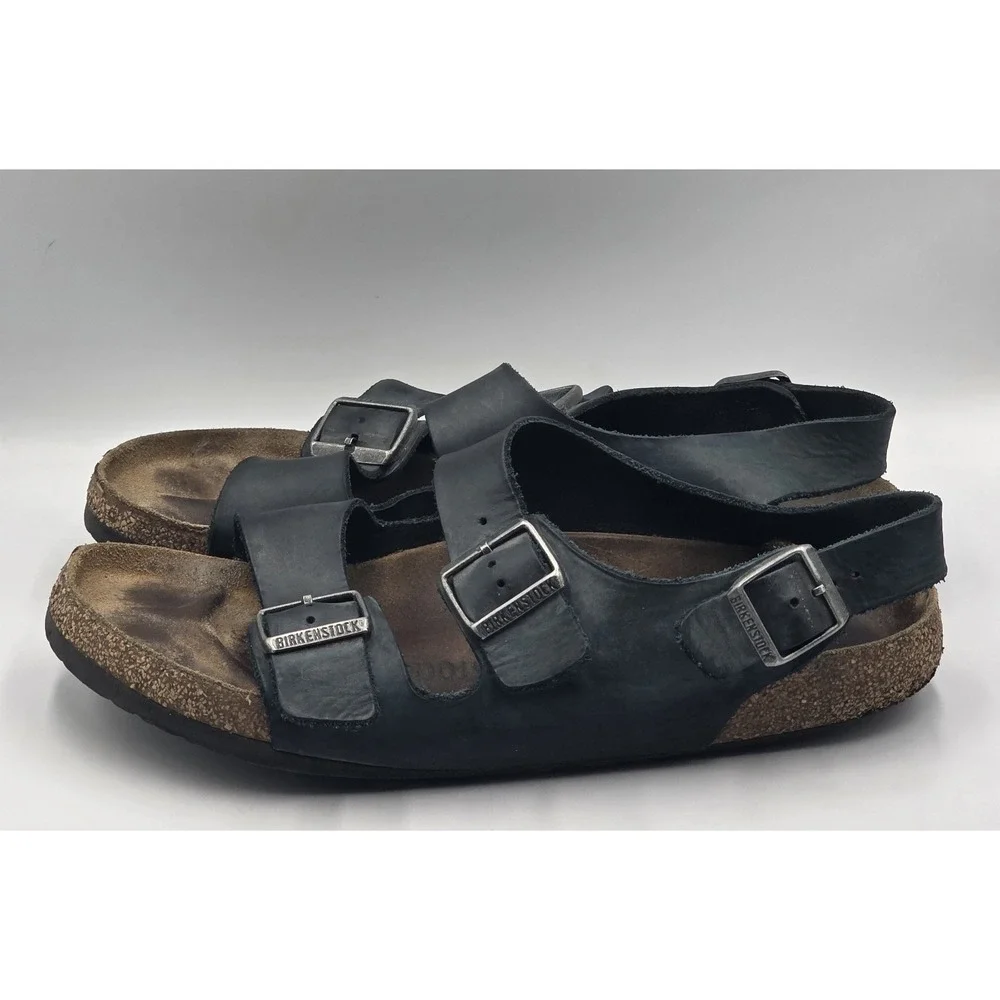Birkenstock Milano Black Oiled Leather Sandals Men's EU 46 US 13 Adjustable